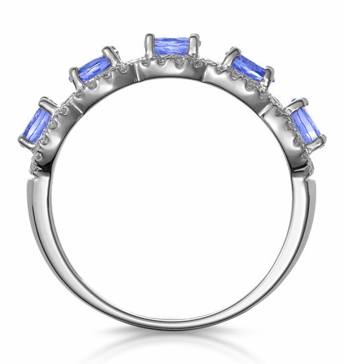 1.20ct Tanzanite Asteria Eternity Halo Lab Diamond Ring 9K White Gold